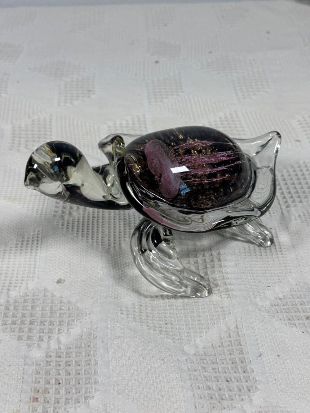 Hand Blown Glass Turtle Figurine Pink Jellyfish Murano style Design Collectible